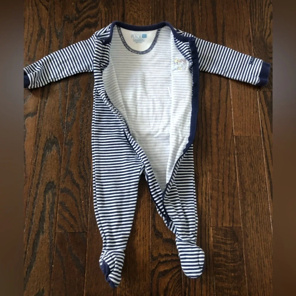 The Children’s Place Boys 3-6M Navy Blue/White Striped Footed One Piece